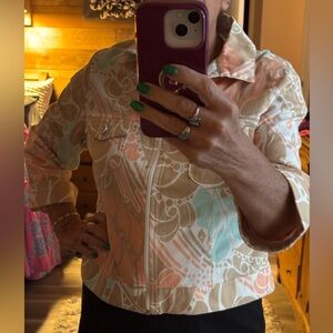 Womens Printed Pastel Zip-Front Jacket